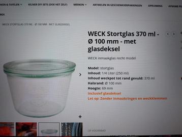 Weck bokalen stortmodel 370ml zonder deksel beschikbaar voor biedingen
