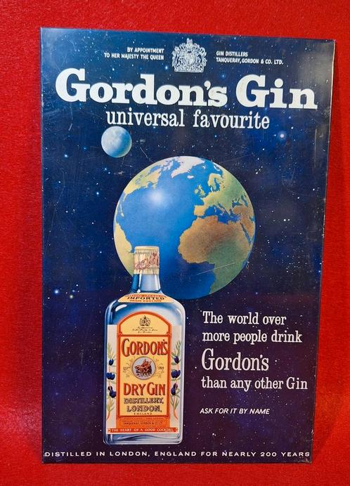 Blikken reclame bord 1970's takszegel Gordon's Dry Gin, Verzamelen, Merken en Reclamevoorwerpen, Gebruikt, Reclamebord, Ophalen of Verzenden