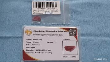 Ruwe robijn met traceerbaar certificaat 