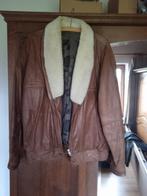 Blouson en cuir avec col genre mouton, Brun, Porté, Enlèvement, Taille 52/54 (L)