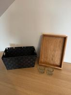 4 delig setje: mand, plateau, 2 theelichtpotjes, Ophalen, Zo goed als nieuw, Mand