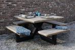 Mooie, vierkante picknicktafel met stalen onderstel, Tuin en Terras, Picknicktafels, Ophalen of Verzenden, Nieuw, Staal