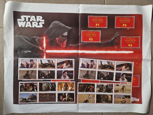 Star Wars Topps Poster + set complet P1 à P12 The Force Awak, Collections, Autocollants, Utilisé, Cinéma, Télévision ou Audiovisuel