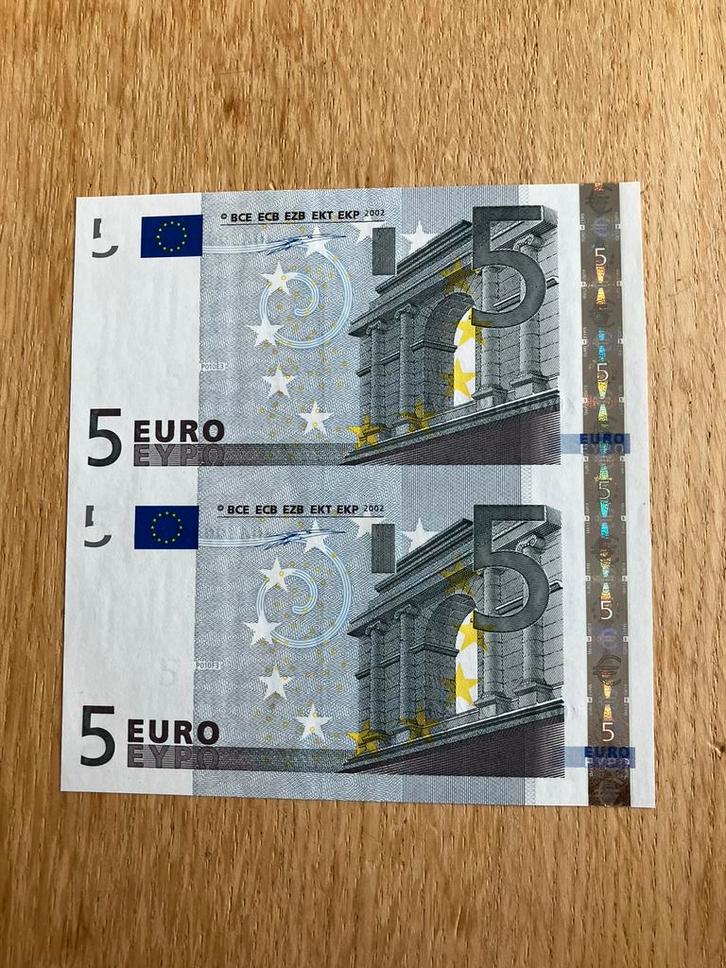 €5,- Wim Duisenberg ‘bogenpaar’ - uniek, Postzegels en Munten, Bankbiljetten | Europa | Eurobiljetten, Los biljet, Duitsland, 5 euro