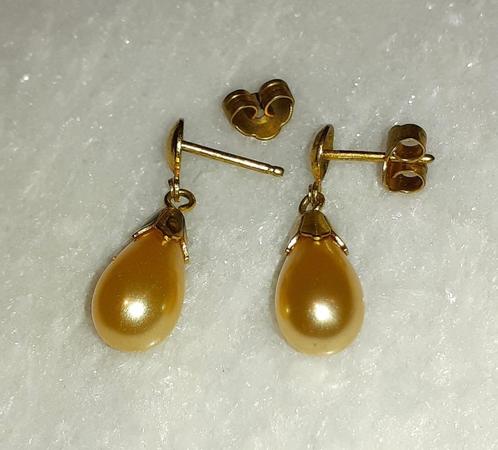 oorbellen parels vintage goud met beige parel, Bijoux, Sacs & Beauté, Boucles d'oreilles, Or, Beige, Envoi