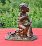 statue en regule doré l'enfant au nid d'oiseau, Antiquités & Art, Enlèvement ou Envoi