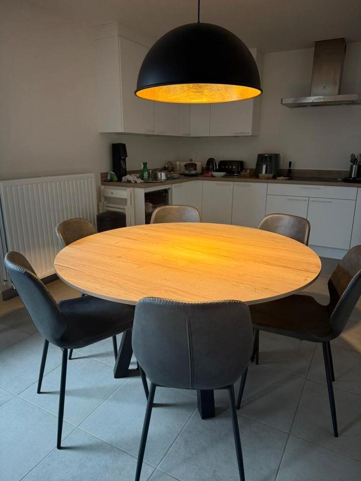 Ronde tafel en 6 stoelen, Huis en Inrichting, Tafels | Eettafels, Zo goed als nieuw, 100 tot 150 cm, 100 tot 150 cm, Vijf personen of meer