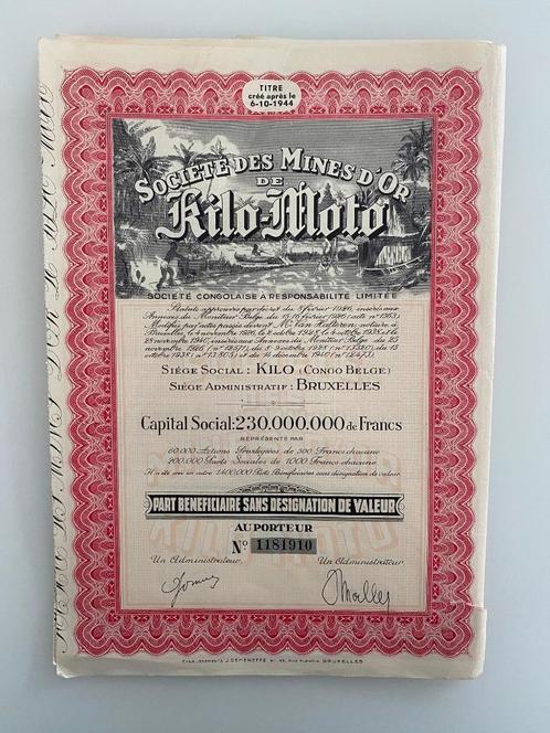 5 x 1 Aandeel Mines d'Or Kilo-Moto (Kilo Moto), Postzegels en Munten, Aandelen en Waardepapieren, Aandeel, 1920 tot 1950, Ophalen of Verzenden