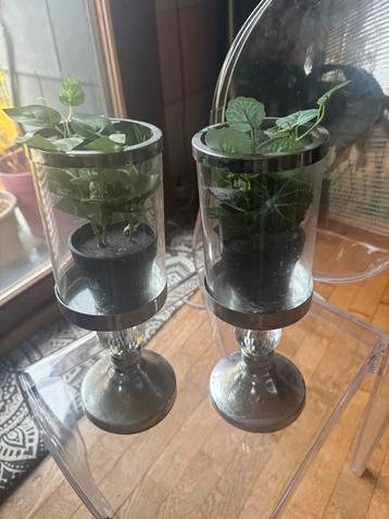 2 glazen kandelaars beschikbaar voor biedingen