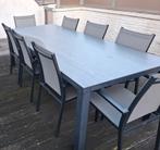 Tuintafel met 8 bijhorende stoelen (Exterioo), Tuin en Terras, Tuintafels, Ophalen, Zo goed als nieuw, Aluminium
