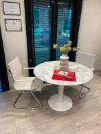 Ronde witte marmer tafel, Huis en Inrichting, Tafels | Eettafels, Ophalen, Zo goed als nieuw, Rond