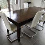 6 beige lederen eetkamerstoelen, Huis en Inrichting, Stoelen, Ophalen, Wit, Zo goed als nieuw, Leer