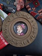 19e eeuwse beschilderde porseleinen decoratieve koperen plaa, Ophalen of Verzenden