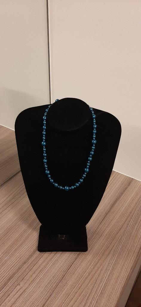 Halsketting glaskralen handgemaakt, Handtassen en Accessoires, Kettingen, Nieuw, Overige materialen, Blauw, Ophalen of Verzenden