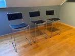 Bar stools x3 : chrome frames and faux leather seat/ back, 60 tot 90 cm, Gebruikt, 3 krukken, Metaal