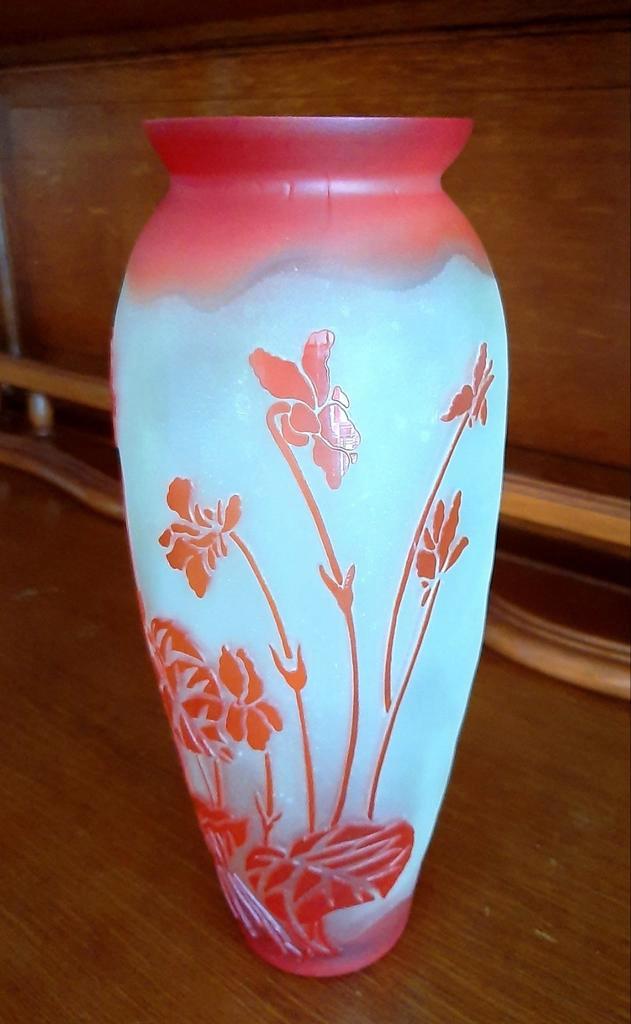Art Nouveau zuurgeëtste glazen vaas met meerdere lagen, Antiek en Kunst, Antiek | Vazen, Ophalen of Verzenden