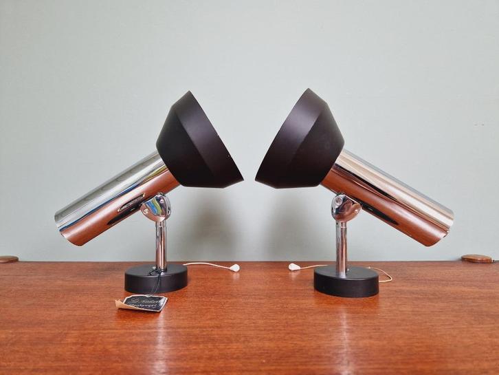 Paar verchroomde metalen wandlampen, Boulanger, 1970, Antiek en Kunst, Antiek | Verlichting, Ophalen of Verzenden