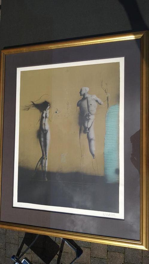 Litho Paul Wunderlich 'Adam en Eva' gesigneerd ingekaderd, Antiek en Kunst, Kunst | Litho's en Zeefdrukken, Ophalen