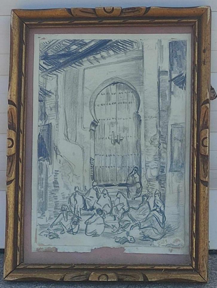 Dessin arabisant signe Charles Ernest smets, Antiek en Kunst, Kunst | Tekeningen en Fotografie, Ophalen of Verzenden