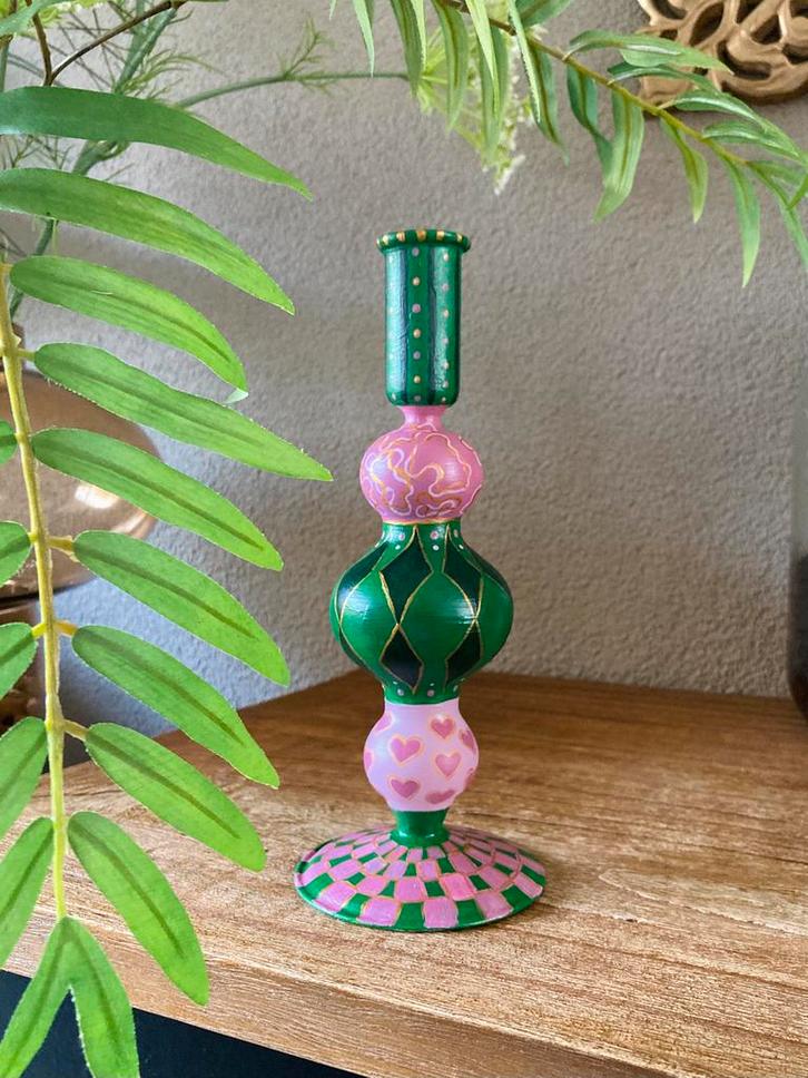Handbeschilderde Kandelaar Happy ByJ&S Nieuw, Huis en Inrichting, Woonaccessoires | Kandelaars en Kaarsen, Nieuw, Kandelaar, Minder dan 25 cm