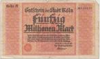 Funfzig 50 millionen mark 1923 Stadt Koln, Postzegels en Munten, Bankbiljetten | Europa | Niet-Eurobiljetten, Los biljet, Duitsland
