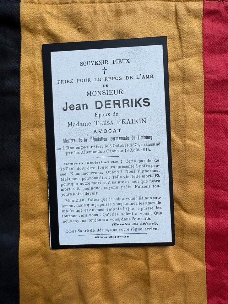 Overlijdensbericht: advocaat Derriks op 18/08/ 1914, Verzamelen, Militaria | Tweede Wereldoorlog, Ophalen of Verzenden
