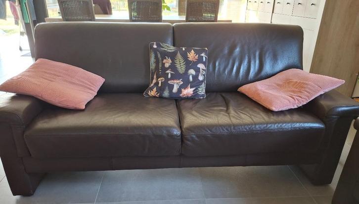 Salon 3 zit + 2 zit + voetenbankje, Huis en Inrichting, Zetels | Zetels, Gebruikt, Rechte bank, Vierpersoons of meer, Leer, Ophalen