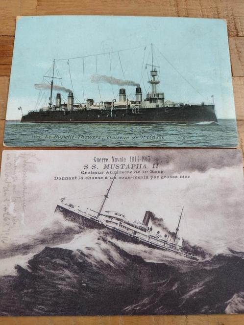 2 POSTKAARTEN:  SCHEPEN WO 1 :SS MUSTAPHA-LE DUPETIT THOUARS, Verzamelen, Militaria | Algemeen, Marine, Foto of Poster, Ophalen of Verzenden