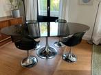 Vintage Ovale Tulipe eettafel/stoelen Trompetvoet Rookglas, Huis en Inrichting, Tafels | Salontafels, Ophalen, Gebruikt, Vintage