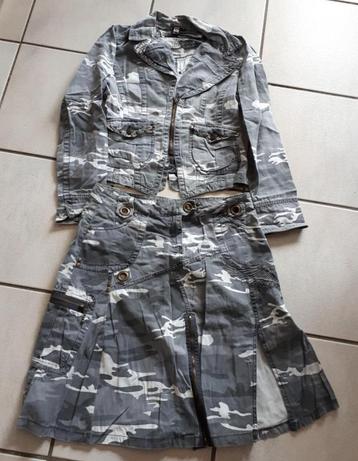 Coolcat-ensemble jupe+gilet/veste-imprimé camouflage-M