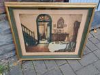 gravure interieur de maison signe albert geudens, Antiek en Kunst, Kunst | Etsen en Gravures, Ophalen