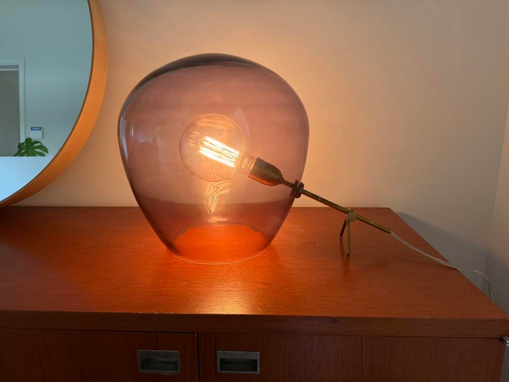 Design tafellamp met filamentbulb, Huis en Inrichting, Lampen | Tafellampen, Ophalen, Gebruikt, Glas, Minder dan 50 cm
