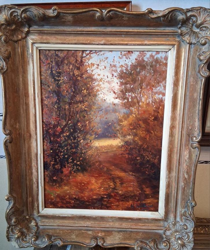 Henri Tambour (1916 - 1986) HST „bos in de herfst”, Antiek en Kunst, Kunst | Schilderijen | Klassiek, Ophalen