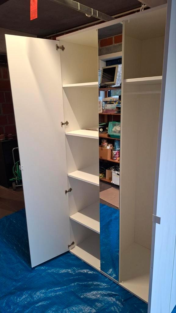 Armoire 2 portes avec miroir, blanche, 105 x 57 x 200 cm, Maison & Meubles, Armoires | Penderies & Garde-robes, Comme neuf, 150 à 200 cm