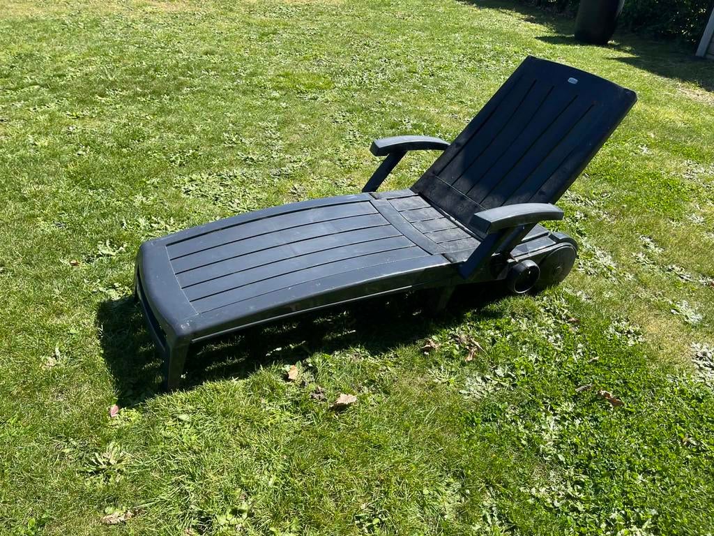 Donkerblauwe ligstoel - Merk: Jardin, Jardin & Terrasse, Chaises longues, Enlèvement, Comme neuf, Plastique, Mobile