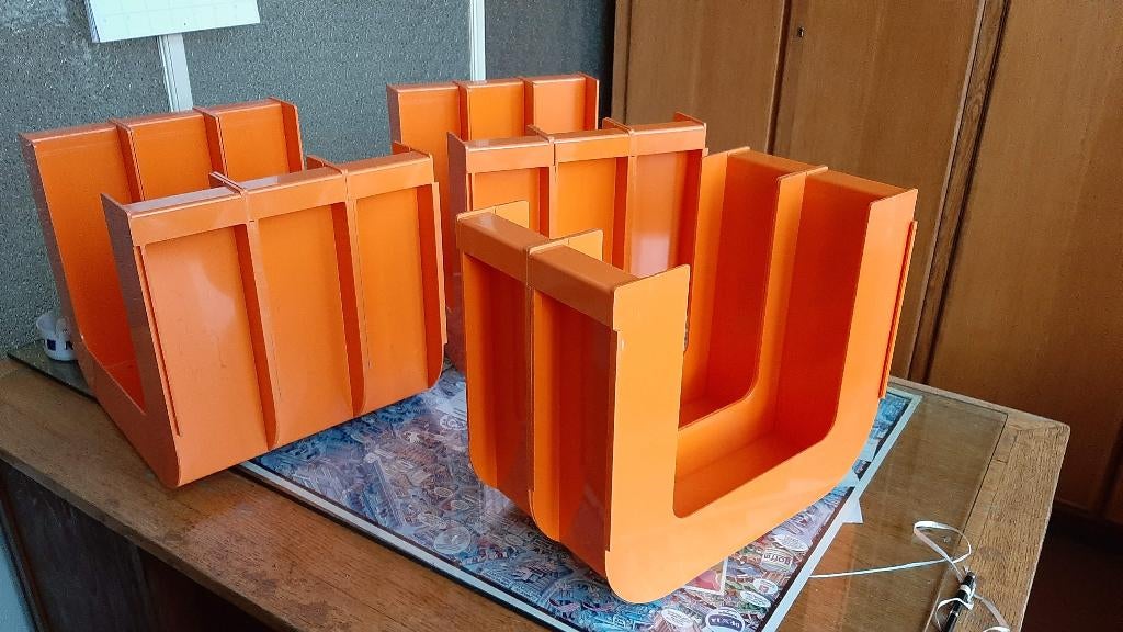 Lot de 8 range vinyles vintage orange modulaires Ubox, CD & DVD, Vinyles | Pop, Comme neuf, 1970 - 1979, Autres formats, Enlèvement