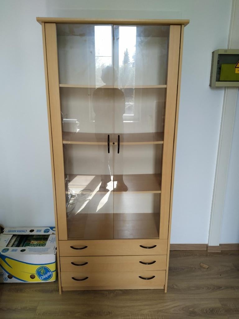 pick up in 9300 Alost - bibliothèque avec portes vitrées, Enlèvement, Utilisé, Avec tiroir(s)