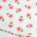Dernière pièce! 608) 1 mètre coton fleurs roses sur blanc, Hobby & Loisirs créatifs, Tissus & Chiffons, Neuf, Enlèvement ou Envoi