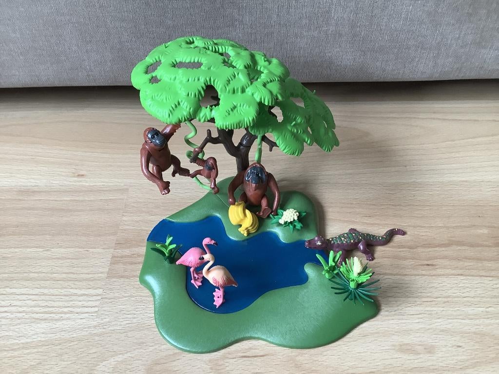 Playmobil „familie orang-oetan, roze flamingo en kaaiman”, Ophalen of Verzenden, Zo goed als nieuw