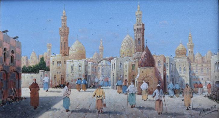 Noord-Afrikaans stadszicht K. Kaufmann (H. Carnier) 19e eeuw, Antiek en Kunst, Kunst | Schilderijen | Klassiek, Ophalen of Verzenden