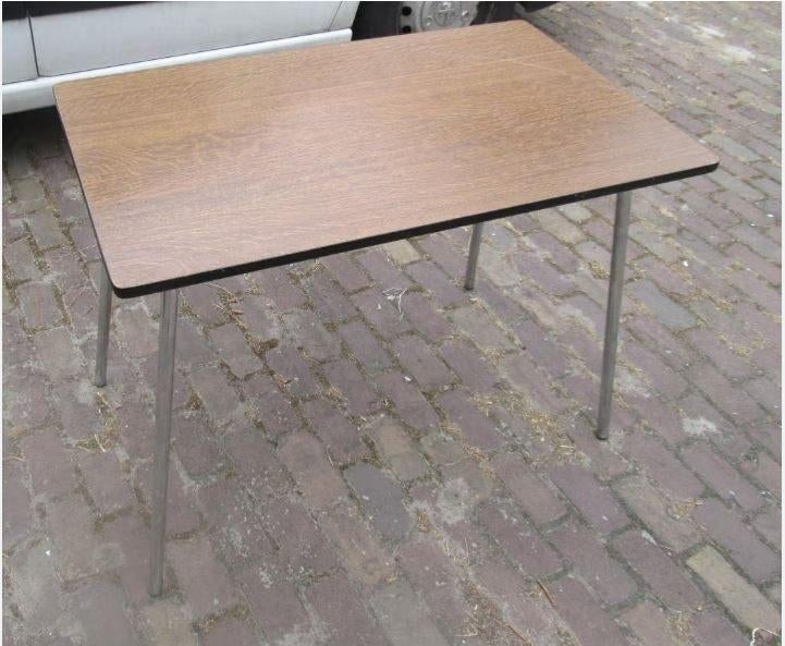 Mooie Retro Keukentafel in hout en metaal - 100x60x73, Huis en Inrichting, Tafels | Eettafels, Overige houtsoorten, Ophalen of Verzenden
