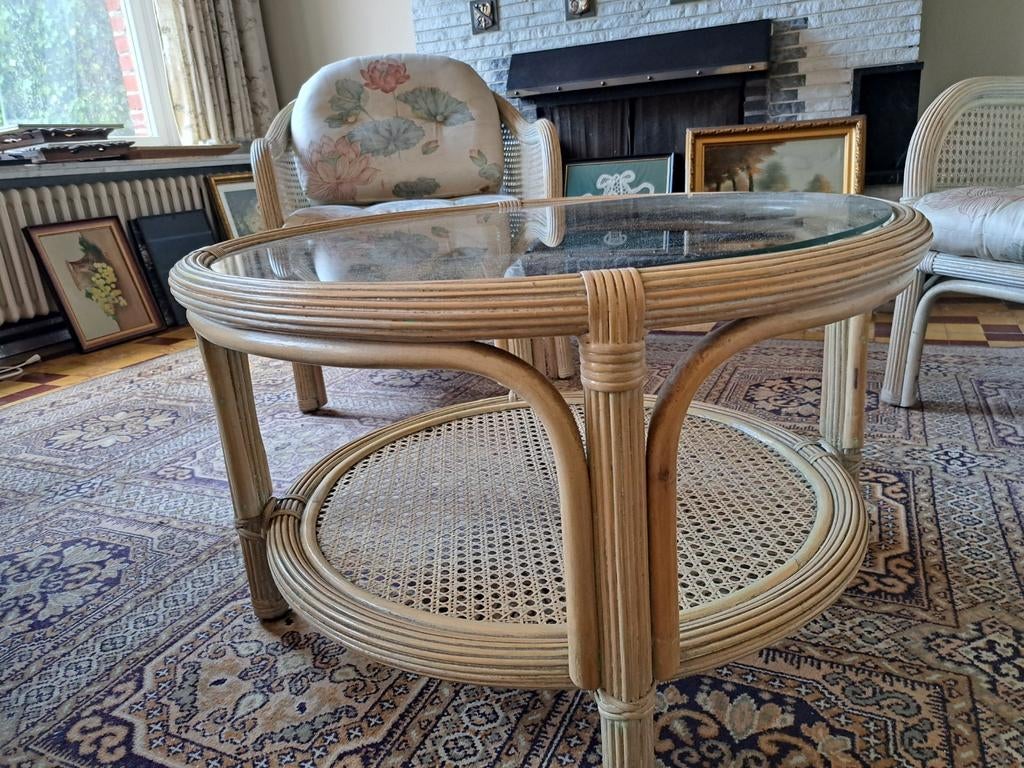 Set 3 places en rotin avec table ronde assortie, Maison & Meubles, Maison & Meubles | Autre, Enlèvement