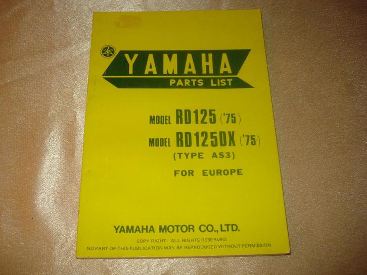 YAMAHA Model RD125 - RD125DX Ancien Catalogue des Pièces, Motoren, Handleidingen en Instructieboekjes, Yamaha, Ophalen of Verzenden