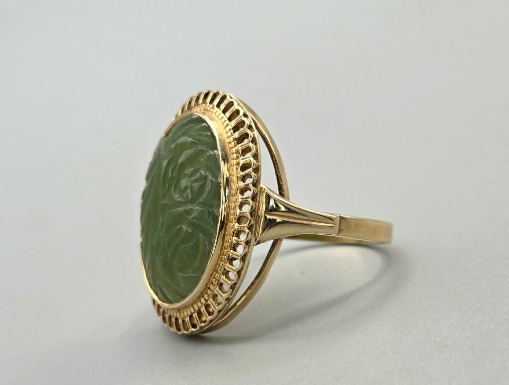 Bague vintage en jade vert avec pierres précieuses. 2026/196, Bijoux, Sacs & Beauté, Bagues, Enlèvement ou Envoi, 18 à 19, Comme neuf