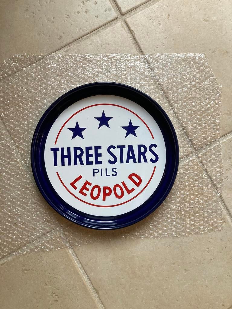 Pils Leopold à trois étoiles en émail ancien, Collections, Marques & Objets publicitaires, Enlèvement ou Envoi, Comme neuf