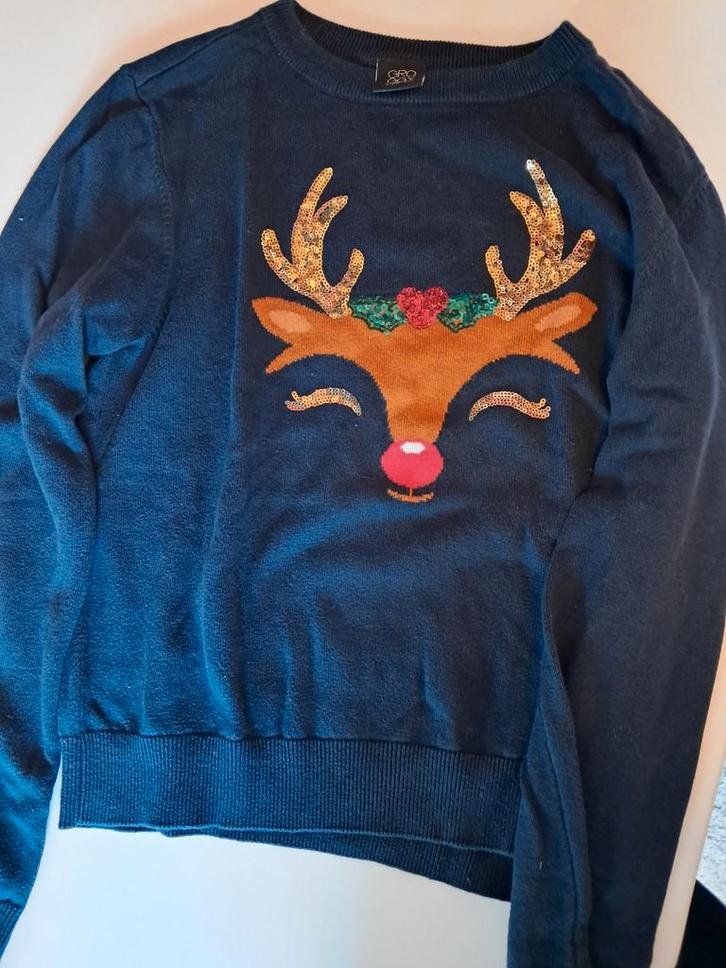 Pull de Noël bleu foncé en forme de renne et sequins — taill, Vêtements | Femmes, Pulls & Gilets, Porté, Taille 34 (XS) ou plus petite