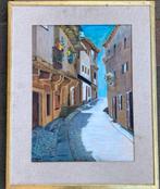 Set 2 Schilderijen: Religieuze Prent & Mediterraan Straatje, Antiek en Kunst, Ophalen