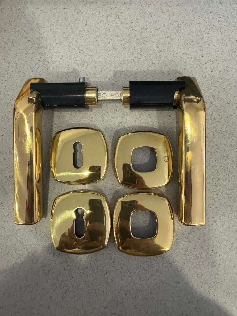 Poignée de porte Hoppe avec rosace dorée. Très bonne qualité, Enlèvement ou Envoi, Neuf