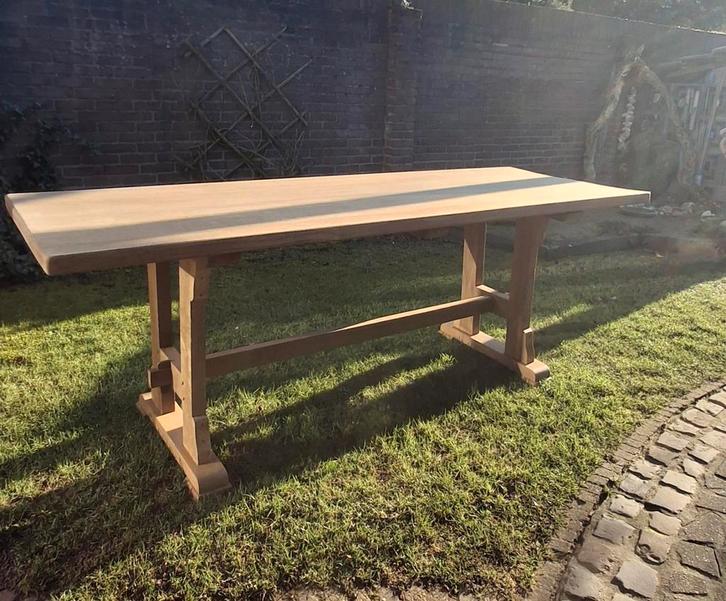 Blank eiken eettafel of boerentafel. 221x78cm, Huis en Inrichting, Tafels | Eettafels, Zo goed als nieuw, 50 tot 100 cm, 200 cm of meer