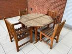 Teak tuinset / tuintafel, stoelen en kussen, Enlèvement, Utilisé, Bois, Salons de jardin